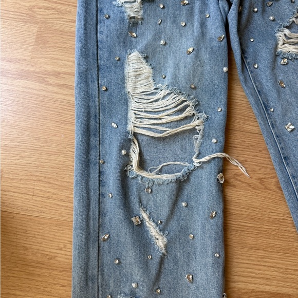 Distressed Rhinestone Studded Jeans – Size S - Picture 3 of 6